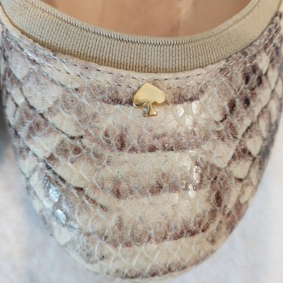 Kate Spade Ballet Flats Shoes Womens 10 Beige Python Embossed Kora Leather Logo - Picture 2 of 11